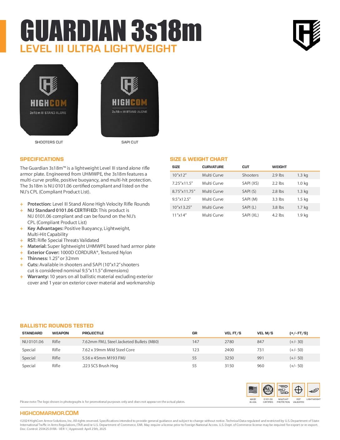 HighCom Guardian 3s18m Rifle Armor 3
