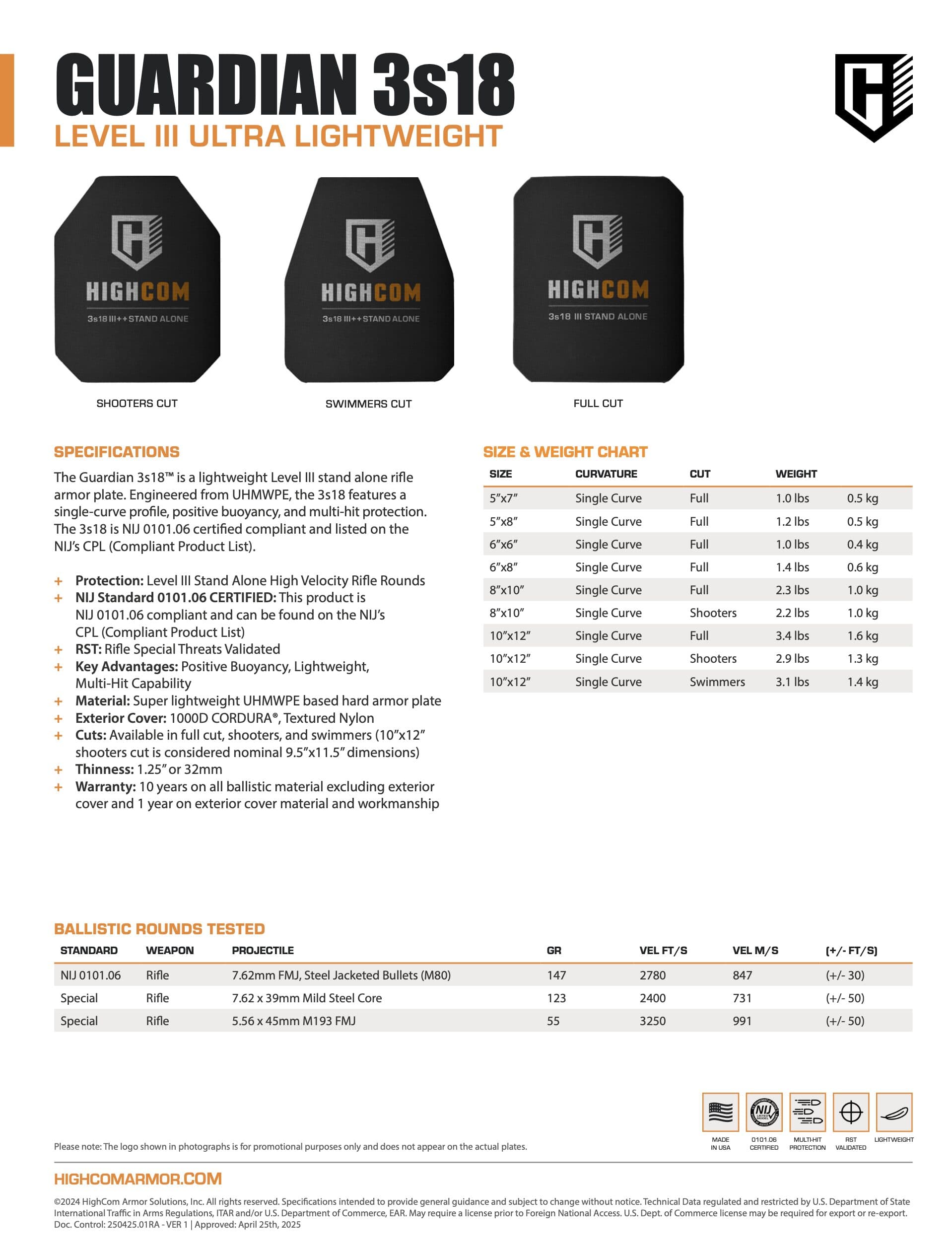 HighCom Guardian 3s18 Rifle Armor 3